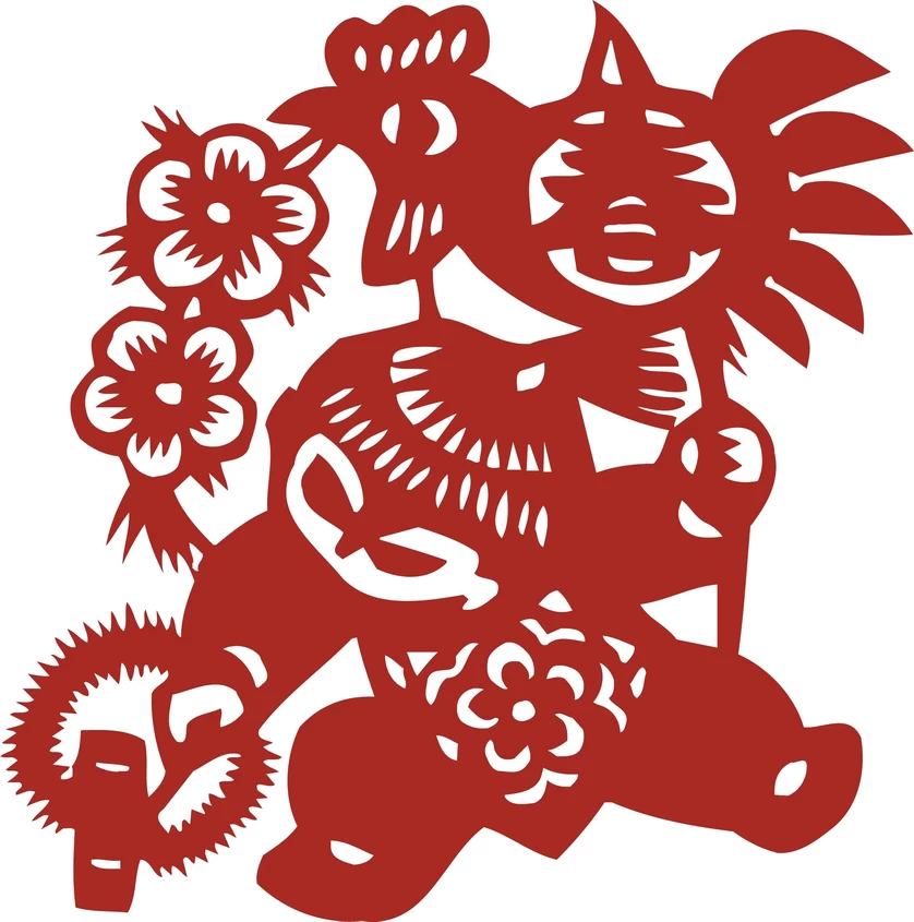 中国风中式传统喜庆民俗人物动物窗花剪纸插画边框AI矢量PNG素材【2709】